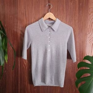 Everlane Gray Ribbed Knit Wool Polo Collared Shirt Size Medium